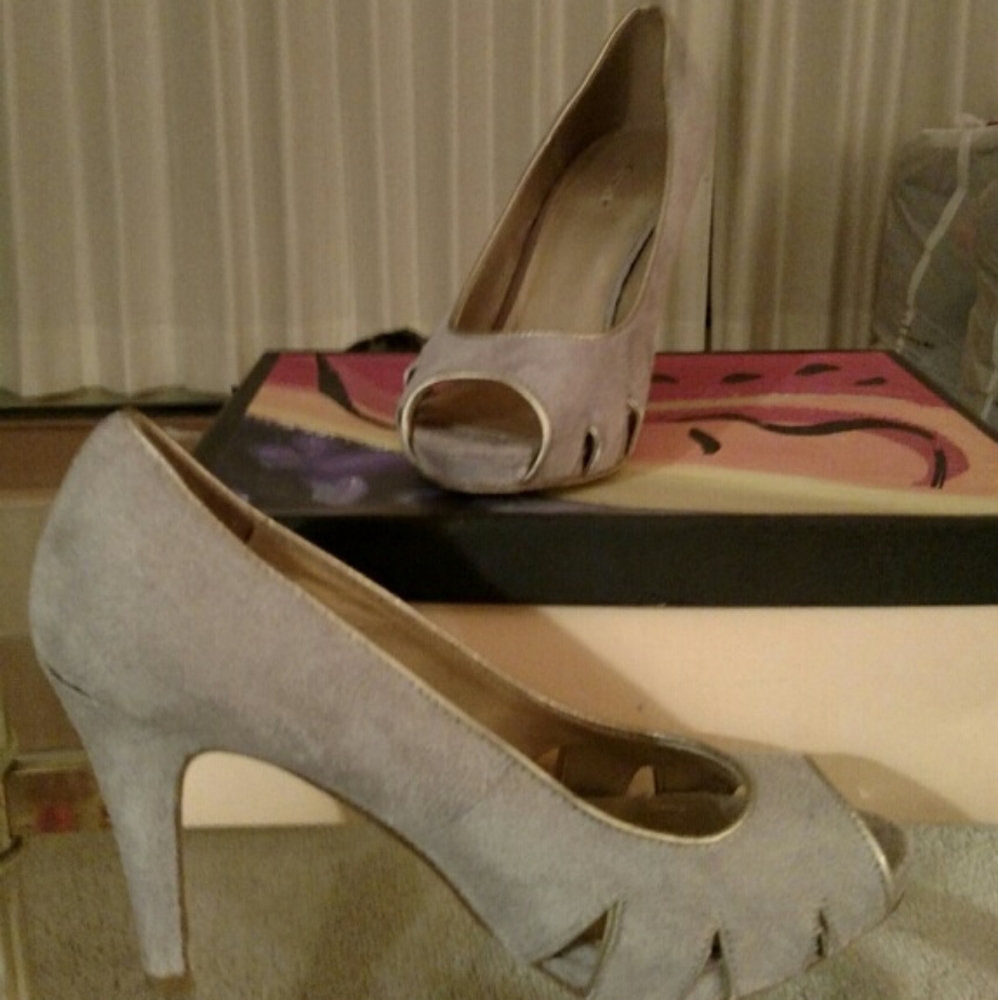 Taupe Open Toe Pumps